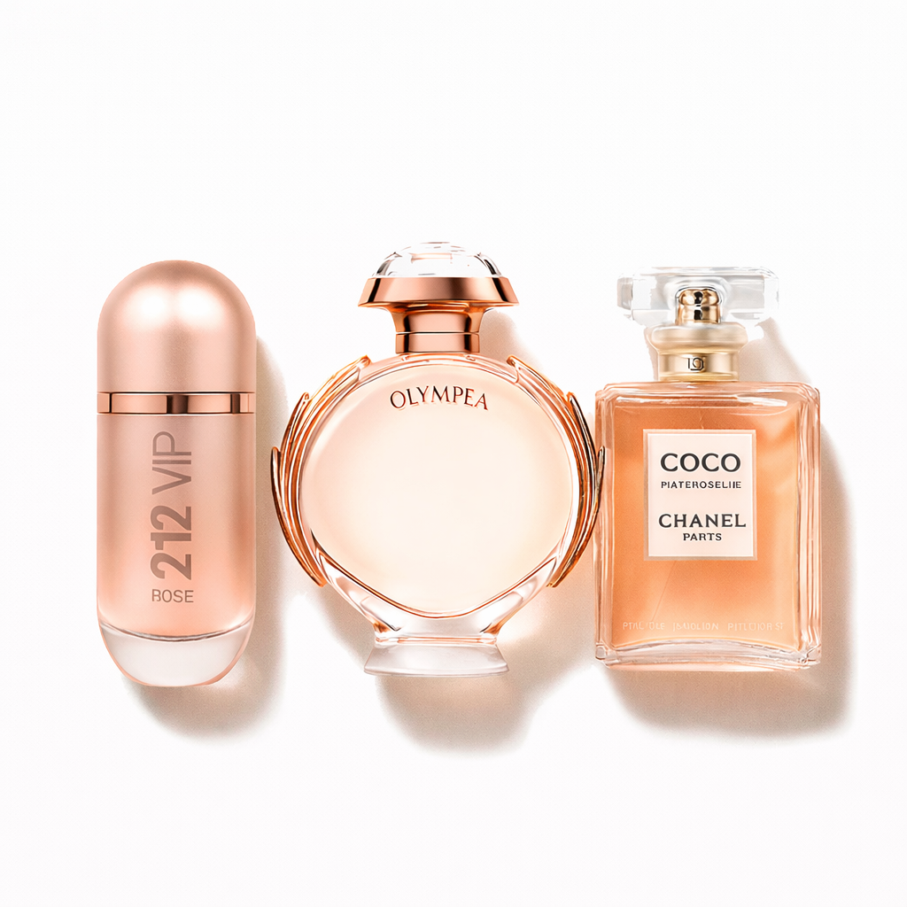 Combo de 3 perfumes Carolina Herrera 212 VIP ROSÉ, Paco Rabanne OLYMPÉA e Chanel COCO MADEMOISELLE